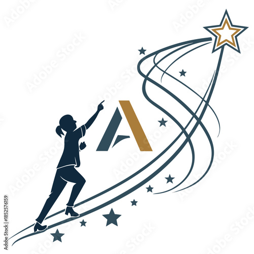 Abstract Star Path Forming Letter A Modern Corp Vector Illustration