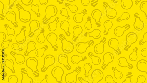 Lightbulb background. Hand drawn light bulb seamless pattern on yellow background. Idea, thinking, creative, electric, energy, solution