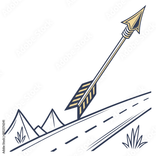 Golden Arrow Breaching Horizon Line Minimal Corp Vector Illustration