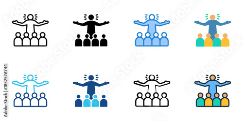 Public speaking icons set multiple style collection. 

