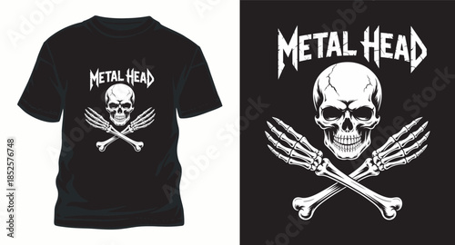 Skull and crossbones metal head typography vintage illustration for t-shirt design