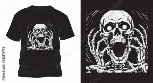 Screaming skeleton human skull illustration for t-shirt design concept