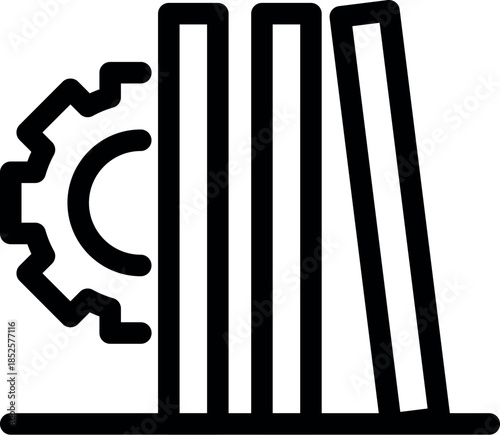 Domino effect, chain reaction, business crisis concept, gear pushing domino pieces, causing a chain reaction and symbolizing a business crisis