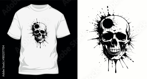 Skull with ink splash for t-shirt design