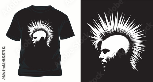 Punk rock hairstyle head profile monochrome t-shirt design