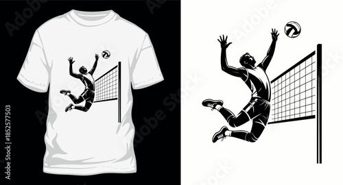 Volleyball player spiking ball at net action graphic