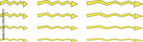 Set of hand drawn yellow zigzag arrows