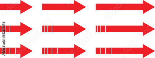 Set of red arrow icons pointing right for navigation vector set