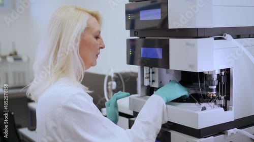 Technician preparing liquid samples for separation and analysis with HPLC. 