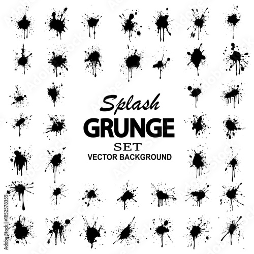 Ink blots. Black ink paint splatter, drops and splashes. Inking spray stains, dripping liquid. Muddy inkblot flecks silhouettes isolated. Vector set illustration