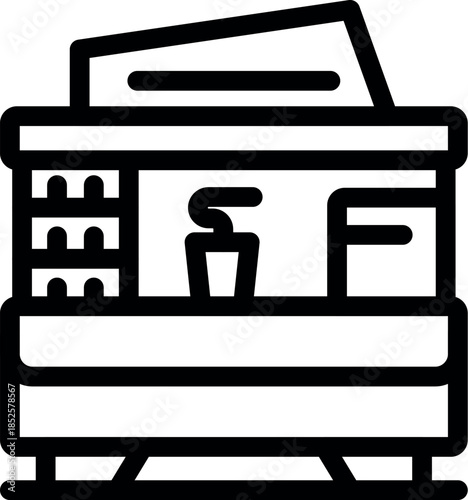 Small business kiosk selling street food, with shelves full of snacks and a refreshing drink