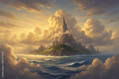 Golden Cloudscape Island Fantasy Art