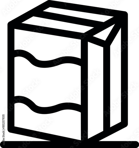 Carton package with wavy lines representing liquid content, placed on a surface, likely a shelf in a store or pantry