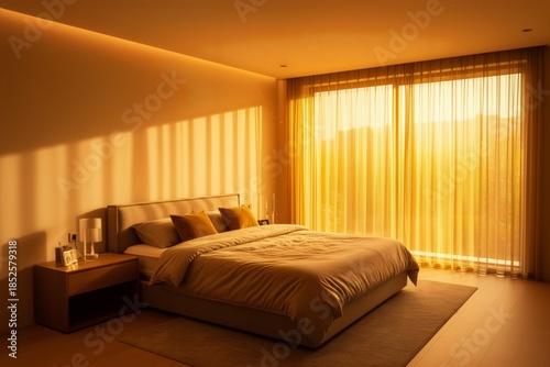 Golden Explosion of Sunlight in a Modern Bedroom