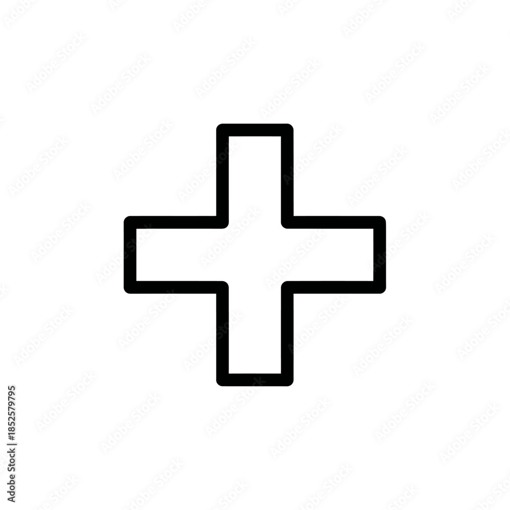 Fototapeta premium Simple black line drawing of a plus sign symbol icon.