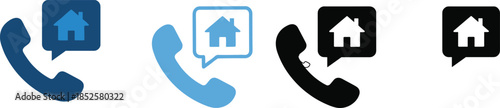 Real Estate Phone Call Icon, Contact Home Agent, Property Inquiry, Customer Service, House Talk, Vector Graphics