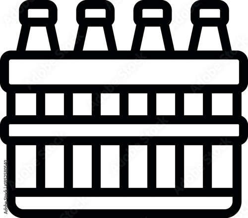 Four bottles inside a wooden crate, ready for transport or storage, representing brewery industry and beverage distribution