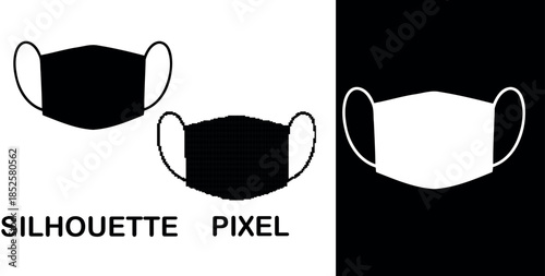 Simple medical face mask vector pixel icon in grayscale eps format