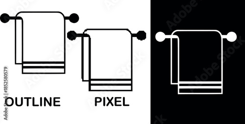 Simple outline pixel of a hanging towel vector icon design illustration