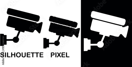 A silhouette pixel of a security camera a vector graphic illustration