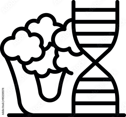Broccoli plant undergoing genetic modification, symbolized by a dna double helix, highlighting advancements in food science and agricultural biotechnology