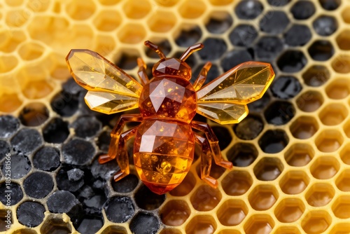 Polygonal Bee in Amber and Obsidian Honeycomb