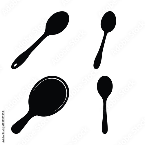 Diverse kitchen spoon and serving utensil silhouettes set.