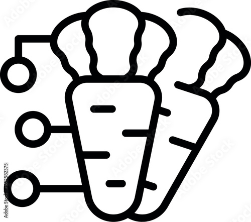 Carrots icon representing the supply chain, from farming to distribution, using a simple line drawing