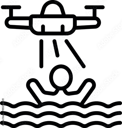 Drone illuminating drowning man with spotlight during a sea rescue operation