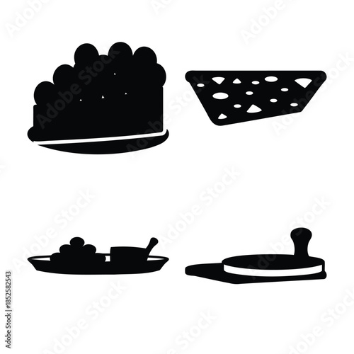 Food and kitchen item silhouettes set on a clean background