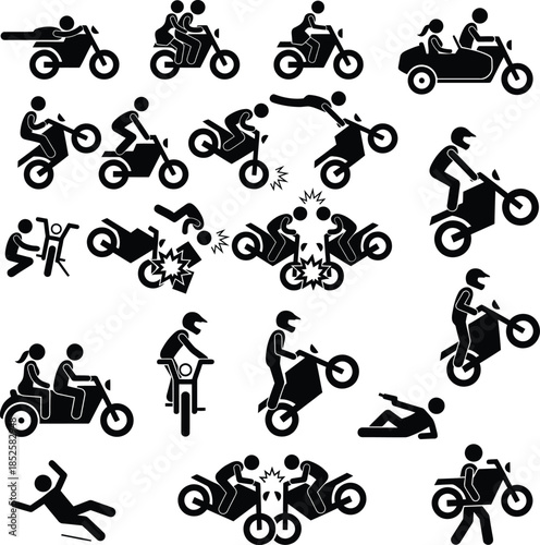 Motorcycle rider performing stunts and accidents