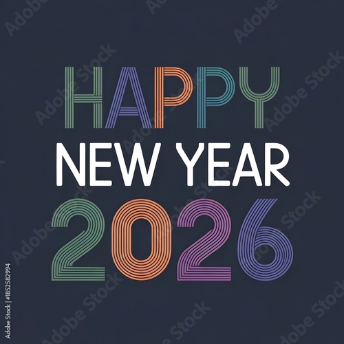 Happy New Year 2026 colorful typography graphic design for celebration and festive occasions