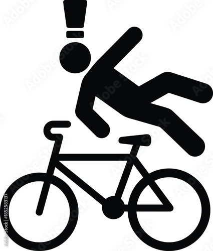 Cyclist falling from bicycle with an exclamation mark above