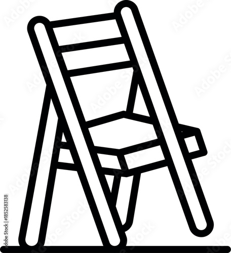 Folding chair is standing on the floor, isolated on white background, in outline style