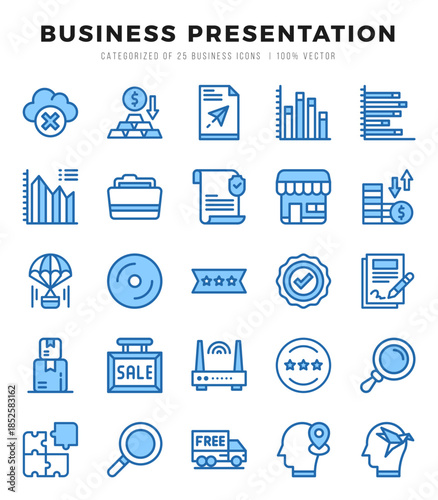 Business Presentation Two Color icons collection. Two Color icons pack. Vector illustration