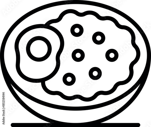 Hot cooked oatmeal porridge with fried egg served in bowl, healthy breakfast meal