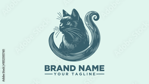 Elegant Cat Logo Vector Illustration - Mysterious Feline Art