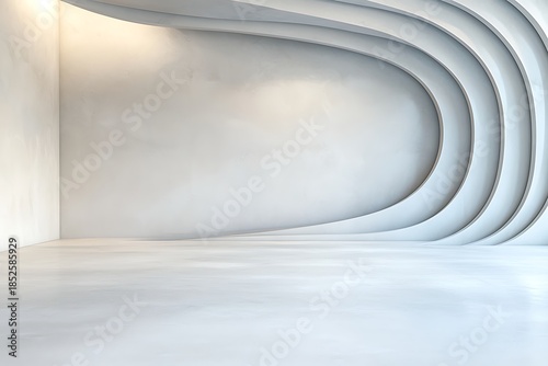 Modern Minimalist Interior Design with Curved White Wall and Smooth Floor Texture