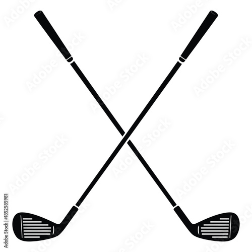 Classic crossed golf clubs vector illustration featuring traditional club design, ideal for sports branding, golf course logos, tournament graphics