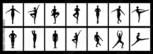 Dance and Ballet Pose Silhouette Set – Female Body Movement Vector Collection.