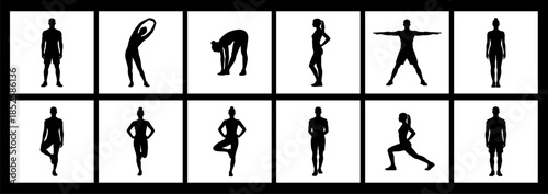 Pilates and Fitness Silhouette Set – Stretching and Body Movement Vector.