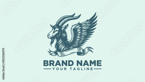 Dynamic Winged Goat Mascot Logo Vector Illustration for Powerful Brand Identity or Mythological Design Concept