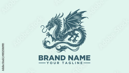 Powerful Mythical Dragon Logo Vector Illustration - Majestic Creature Design for Fantasy Brand Identity Template
