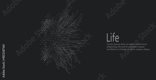 Expansion of life. Vector sphere explosion background. Small particles strive out of center. Blurred debrises into rays or lines under high speed of motion. Burst, explosion backdrop
