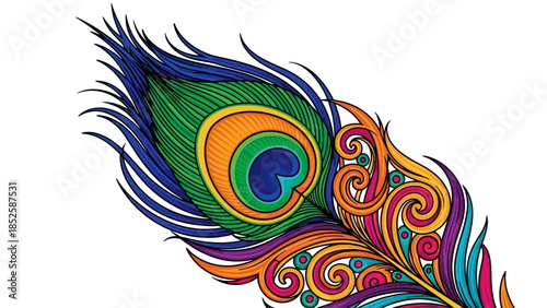Vibrant peacock feather illustration showcases colorful plumage in intricate detailed design on white background Whisk 7258f2ab04d7a9da16a44ae4f6eedd98dr