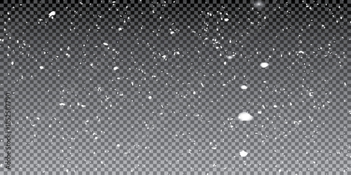 High resolution snowfall overlay on a black background with drifting flakes and subtle motion blur for realistic winter effects in photo