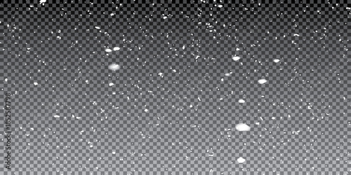 Snow on transparent background shot during a winter night with black backdrop