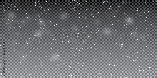 White snow. Falling snowflakes on transparent background. Snowfall. Vector illustration