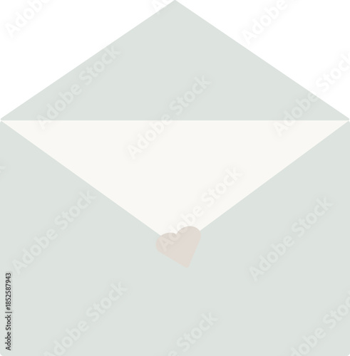 Minimal Sage Green Envelope with Ivory Heart, Flat Design Illustrationアイボリーハート付き セージグリーンのミニマル封筒 イラスト