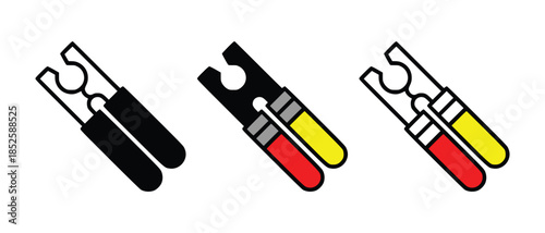 Collection of clothes peg and clip icons in silhouette, colored, and outline styles vector set